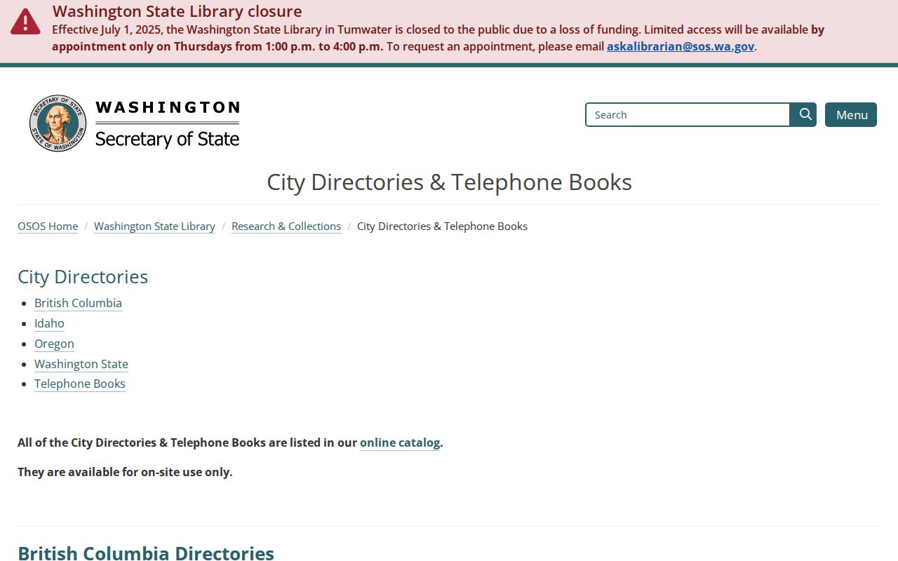 Thurston County people search historical directory holdings