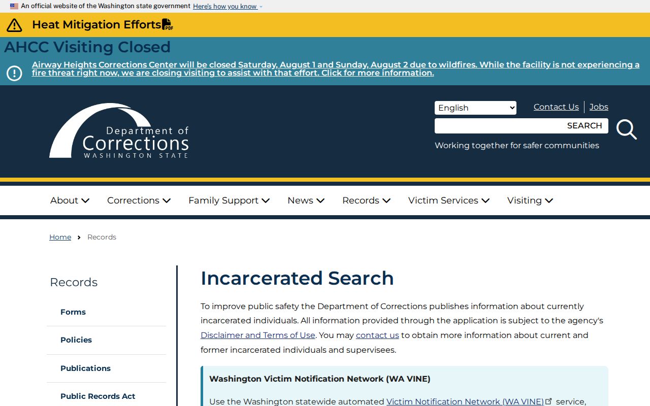 Thurston County people search state incarcerated person lookup