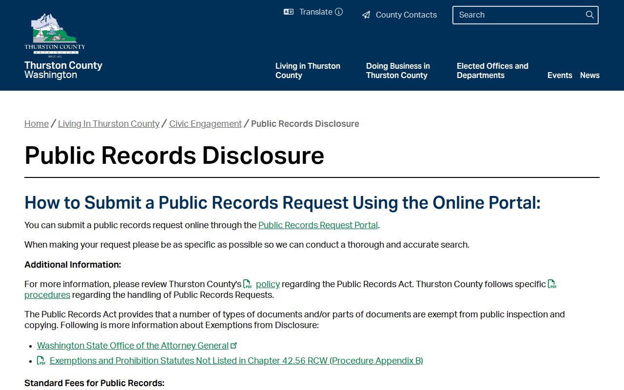 Thurston County people search public records request options