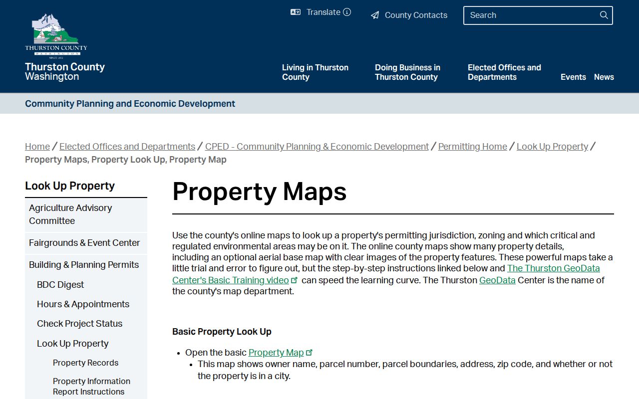 Thurston County public records property map and owner routes